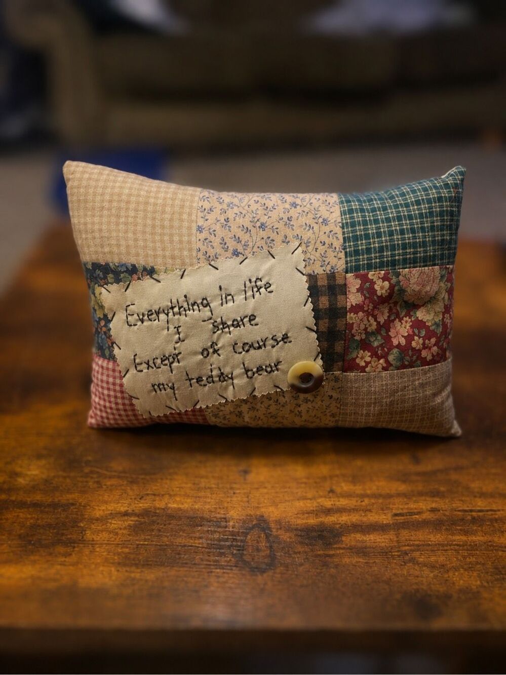 Primitive Handmade Patchwork Accent Pillow Cotton Multicolor Cottagecore OS